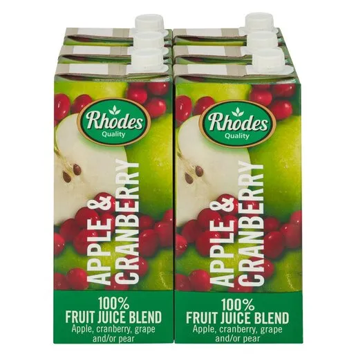 Rhodes Fruit Juice 100% Apple & Cranberry 1l x 6