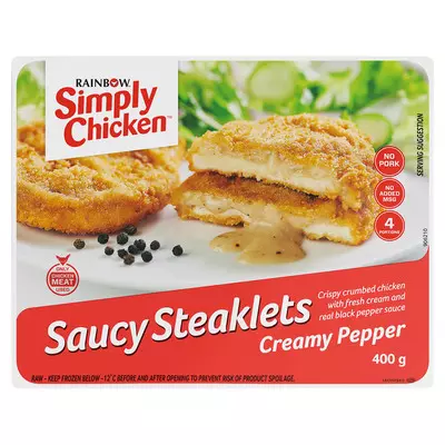 Simply Chicken Pepper Saucy Chicken Steaklets 400g Simply Chicken Pepper Saucy Chicken Steaklets 400g