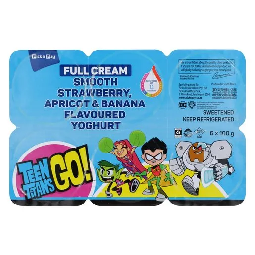 PnP Full Cream Teen Titans Apricot Yoghurt 6 x 100g