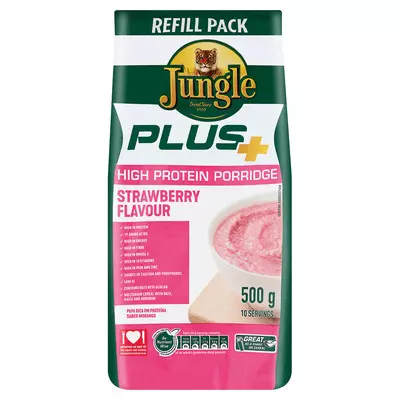 Jungle Plus High Protein Porridge Strawberry Flavour 500g Jungle Plus High Protein Porridge Strawberry Flavour 500g