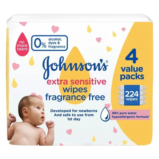 Johnson's Baby Extra Sensitive Wipes 224's x 3 Johnson's Baby Extra Sensitive Wipes 224's x 3
