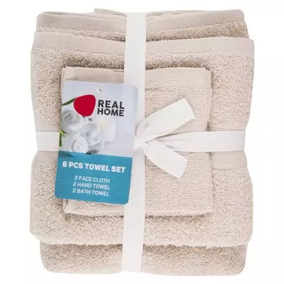 Real Home 6 Piece Towel Set Stone
