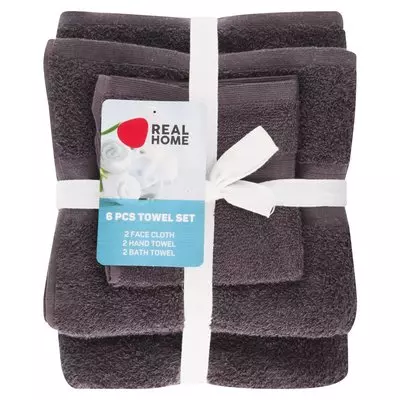 Real Home 6 Piece Towel Set Charcoal Real Home 6 Piece Towel Set Charcoal