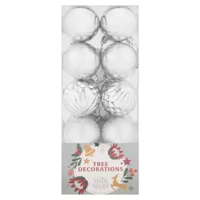 Santa's Village Silver Bauble 60mm 20 Baubles