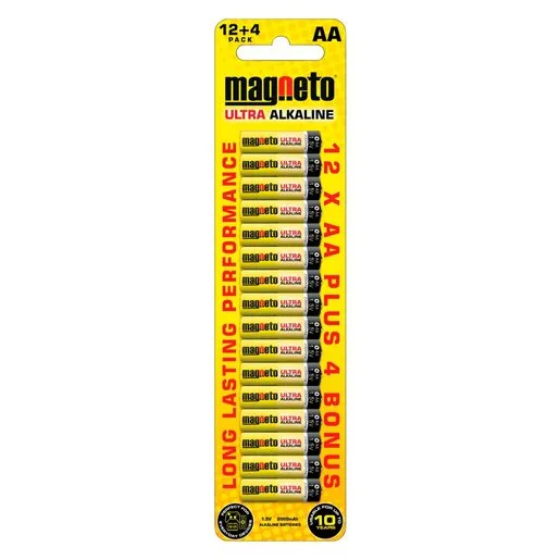 Magneto Ultra Alkaline AA Battery 12+4 Pack