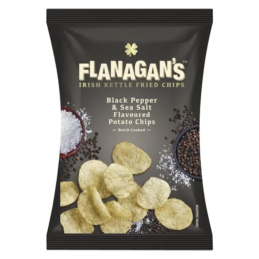 Flanagan's Moreish Irish Blarney Black Pepper  & Sea Salt Flavoured Kettle Fried Chips 125g