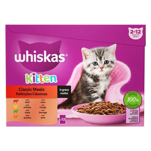 Whiskas Classic Meals Kitten Food In Gravy 12 x 85g Whiskas Classic Meals Kitten Food In Gravy 12 x 85g