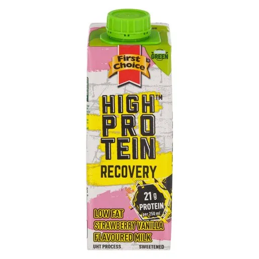 First Choice High Protein Recovery Low Fat Strawberry & Vanilla Flavoured Milk 250ml