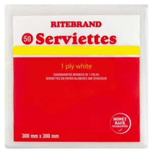Ritebrand 1 Ply White Serviettes 50 Pack Ritebrand 1 Ply White Serviettes 50 Pack