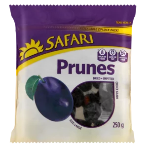 Safari Dried Unpitted Prunes 250g Safari Dried Unpitted Prunes 250g