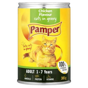Pamper Chicken Flavoured Cut In Gravy Can 385g Pamper Chicken Flavoured Cut In Gravy Can 385g