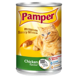 Pamper Saucy Mince Chicken Flavoured Cat Food 385g