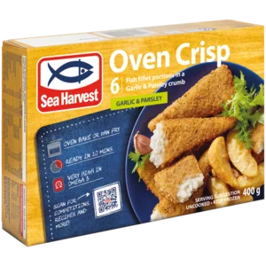 Sea Harvest Oven Crisp Frozen Garlic & Parsley Crumbed Fish Fillet 6 Pieces 400g