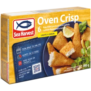 Sea Harvest Oven Crisp Frozen Lightly Lemon Crumbed Fish Fillet 6 Pieces 400g Sea Harvest Oven Crisp Frozen Lightly Lemon Crumbed Fish Fillet 6 Pieces 400g