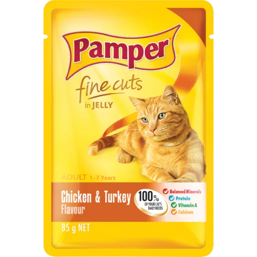 Pamper Fine Cuts Chicken & Turkey In Jelly Cat Food Pouch 85g Pamper Fine Cuts Chicken & Turkey In Jelly Cat Food Pouch 85g