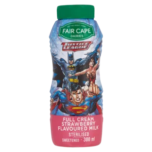 Fair Cape Justice League Full Cream Strawberry Flavoured Milk 300ml Fair Cape Justice League Full Cream Strawberry Flavoured Milk 300ml