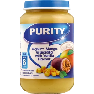 Purity Yoghurt, Mango, Granadilla With Vanilla Flavour Baby Food 200ml Purity Yoghurt, Mango, Granadilla With Vanilla Flavour Baby Food 200ml