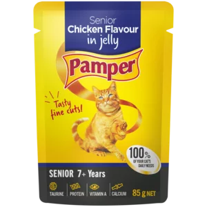 Pamper Senior Chicken Flavoured Adult Cat Food In Jelly Pouch 85g Pamper Senior Chicken Flavoured Adult Cat Food In Jelly Pouch 85g