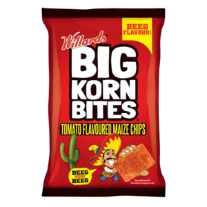 Willards Big Korn Bites Tomato Flavoured Maize Chips 50g Willards Big Korn Bites Tomato Flavoured Maize Chips 50g