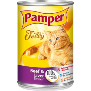 Pamper Cuts In Jelly Beef & Liver Flavoured Cat Food Can 385g