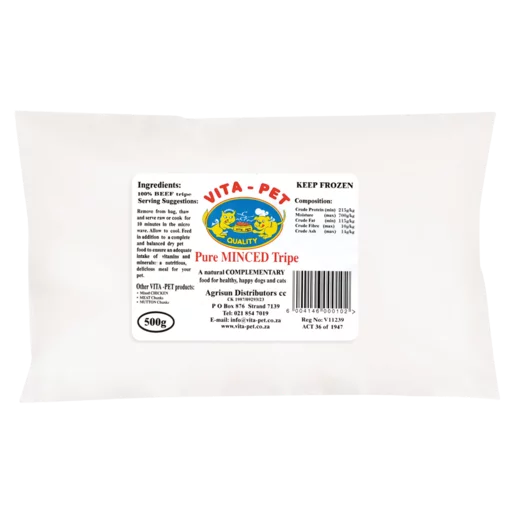 Vita Pet Frozen Pure Minced Tripe Pet Food 500g Vita Pet Frozen Pure Minced Tripe Pet Food 500g