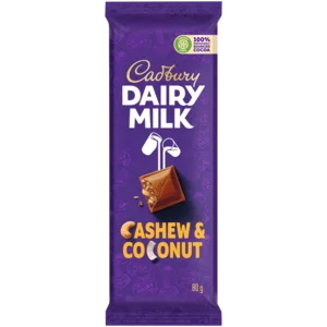 Cadbury Dairy Milk Cashew & Coconut Chocolate Slab 80g Cadbury Dairy Milk Cashew & Coconut Chocolate Slab 80g