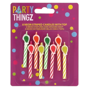 Party Thingz Neon Striped Candles 8 Pack Party Thingz Neon Striped Candles 8 Pack