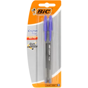 BIC Cristal Easy Glide Broad Tip Blue Ballpoint Pen 2 Pack