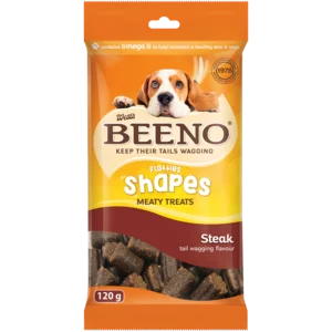 Beeno Flatties Shapes Steak Flavoured Meaty Dog Treats 120g