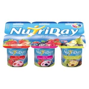 Nutriday Low Fat Strawberry/Mixed Berry/Mixed Fruit With Custard Flavoured Fruit Yoghurt 6x100g Nutriday Low Fat Strawberry/Mixed Berry/Mixed Fruit With Custard Flavoured Fruit Yoghurt 6x100g