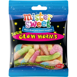 Mister Sweet Sour Glow Worms 125g Mister Sweet Sour Glow Worms 125g