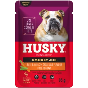 Husky Cuts In Gravy Beef & Chicken Casserole Flavoured Dog Food Pouch 85g Husky Cuts In Gravy Beef & Chicken Casserole Flavoured Dog Food Pouch 85g