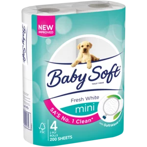 Baby Soft Fresh White 2 Ply Toilet Rolls 4 Pack