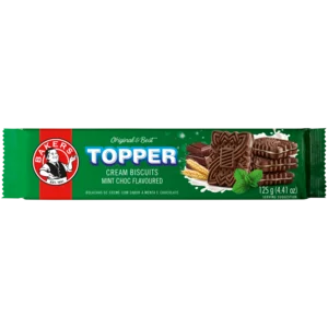 Bakers Topper Chocolate Mint Flavoured Cream Biscuits 125g Bakers Topper Chocolate Mint Flavoured Cream Biscuits 125g