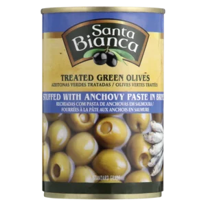 Santa Bianca Treated Green Olives Stuffed With Anchovy Paste In Brine 300g Santa Bianca Treated Green Olives Stuffed With Anchovy Paste In Brine 300g