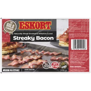 Eskort Wood Smoked Rindless Streaky Bacon 200g Eskort Wood Smoked Rindless Streaky Bacon 200g