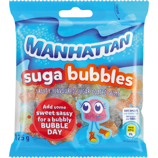 Manhattan Fruity Flavoured Suga Bubbles 125g Manhattan Fruity Flavoured Suga Bubbles 125g