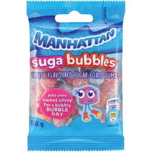 Manhattan Fruity Flavoured Suga Bubbles 50g Manhattan Fruity Flavoured Suga Bubbles 50g