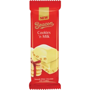 Beacon Heavenly Cookies & Milk Flavoured White Chocolate Slab 80g Beacon Heavenly Cookies & Milk Flavoured White Chocolate Slab 80g