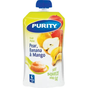 Purity Pear, Banana & Mango Fruit Puree Baby Food Pouch 110ml Purity Pear, Banana & Mango Fruit Puree Baby Food Pouch 110ml