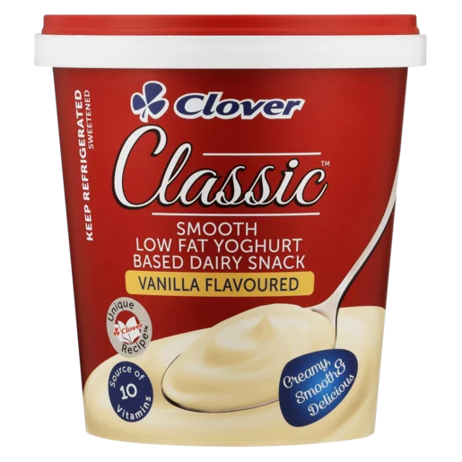 Clover Classic Vanilla Flavoured Low Fat Yoghurt Dairy Snack 1kg Clover Classic Vanilla Flavoured Low Fat Yoghurt Dairy Snack 1kg