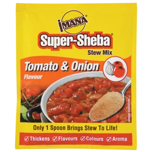 Imana Super-Sheba Tomato & Onion Flavoured Stew Mix 55g Imana Super-Sheba Tomato & Onion Flavoured Stew Mix 55g