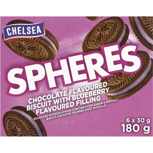 Chelsea Spheres Chocolate Biscuits With Blueberry Filling 180g Chelsea Spheres Chocolate Biscuits With Blueberry Filling 180g