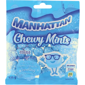 Manhattan Mint Flavoured Chewy Mints 125g Manhattan Mint Flavoured Chewy Mints 125g