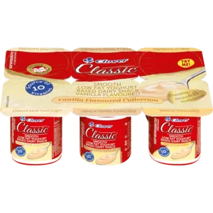 Clover Classic Vanilla Flavoured Low Fat Yoghurt Dairy Snack 6x100g Clover Classic Vanilla Flavoured Low Fat Yoghurt Dairy Snack 6x100g