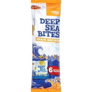 Tasty Treats Deep Sea Bites Curry Flavoured Snack Biscuits 6x30g Tasty Treats Deep Sea Bites Curry Flavoured Snack Biscuits 6x30g