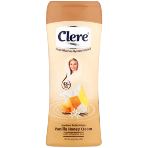 Clere Tissue Oil & Pure Glycerine Enriched Vanilla Honey Cream Luscious Body Lotion Bottle 400ml Clere Tissue Oil & Pure Glycerine Enriched Vanilla Honey Cream Luscious Body Lotion Bottle 400ml