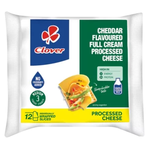 Clover Cheddar Flavoured Full Cream Processed Cheese Slices Pack 180g Clover Cheddar Flavoured Full Cream Processed Cheese Slices Pack 180g