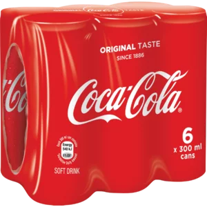 Coca-Cola Original Soft Drink Cans 6x300ml