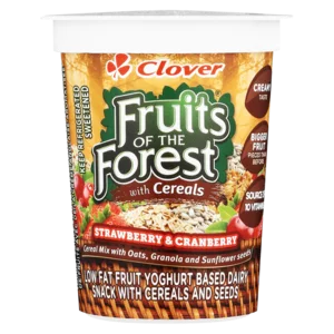 Clover Fruits Of The Forest With Cereals Strawberry & Cranberry Low Fat Yoghurt Based Dairy Snack 175g Clover Fruits Of The Forest With Cereals Strawberry & Cranberry Low Fat Yoghurt Based Dairy Snack 175g